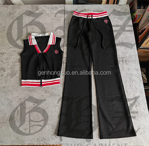 2025秋冬新着カスタムロゴ女性用カジュアルニットトラックスーツ2ピースセットスタンドハーフジッパー長袖ジャケット - Product Image 3