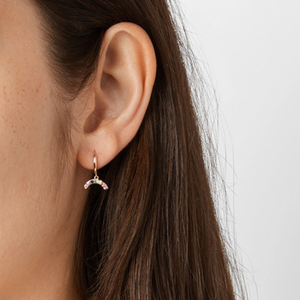 Gemnel sterling silver <span class=keywords><strong>925</strong></span> gioielli prezzo per <span class=keywords><strong>grammo</strong></span> gioielli di moda arcobaleno huggie moon charm orecchini a cerchio per donna - Product Image 4