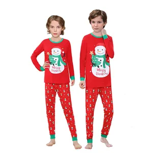Gebreide Katoenen Lange Mouwen Designer Plus Size Slaap Slijtage Set Kids Blank Mama En Me Pjs Rood Wit Blauw kerst Pyjama