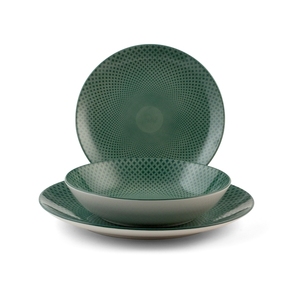 Service de table vert Aurora 18 pièces, assiettes et bols - Product Image 1