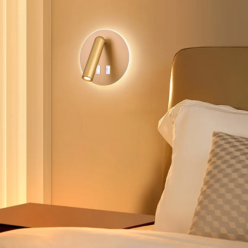 Luxo ouro on off switch Lâmpada de parede Cabeceira 3w Led Luzes Lâmpadas Modernas Interior Com Quarto Iluminação Do Hotel Luz De Leitura