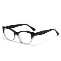 Gafas Ópticas de Acetato Premium con Montura de Ojo de Gato, Degradado Negro Transparente, Aro Completo, Patillas Anchas, Lentes Graduadas para Mujer