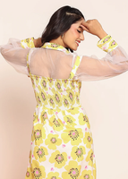 Chemise élégante en organza pour femme, tissu transparent, détails imprimés, manches longues, haut tendance, chemisier élégant pour l'été