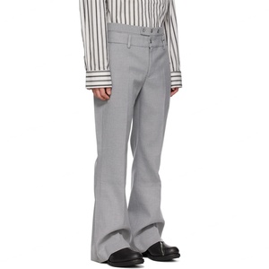 Pantalon de costume gris à taille superposée, coupe droite, plissé, en flanelle, pour homme - Product Image 3