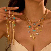 Collier à breloques en acier inoxydable style Océan Ins, motif étoile de mer et perle, avec pendentif goutte d'huile Dopamine, bijou décontracté pour femme, tendance et inaltérable