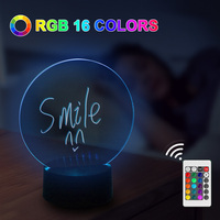 Base de Luz Nocturna de 16 Colores, Luz Nocturna 3D con Mensaje LED RGB Borrable, Tablero de Escritura Acrílico