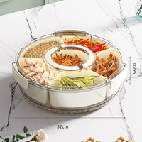 360° Draaibare Picknick Fruitbox met 6 Vakken, Lazy Susan Snack Schaal met Handvat, Transparante PET Voedsel Opbergbak voor Kamperen