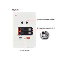 Top-Modell 10A 20W Schnell-Ladewandsteckdose mit einziehbarem Typ-C-Kabel & 1*Standard-Steckdose zur Wandmontage für gewerbliche Nutzung