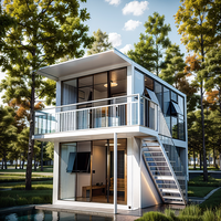 Maison Barndominium en Acier avec Mur-Rideau en Verre Double Peau, Garage en Bois, Abri Voiture et Hangar pour Hôtels et Villas, Conteneur Assemblé
