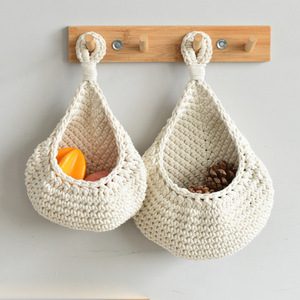 Sac en filet en forme de goutte d'eau en corde de coton tressée à la main, sac de rangement pour fruits et légumes en corde de chanvre au crochet, décoration murale pour plantes - Product Image 2
