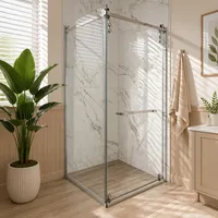 Kits de quincaillerie pour cabine de douche : Nouveau système de porte de douche coulissante vers l'intérieur avec rail inférieur et tube supérieur pour salle de bain compacte