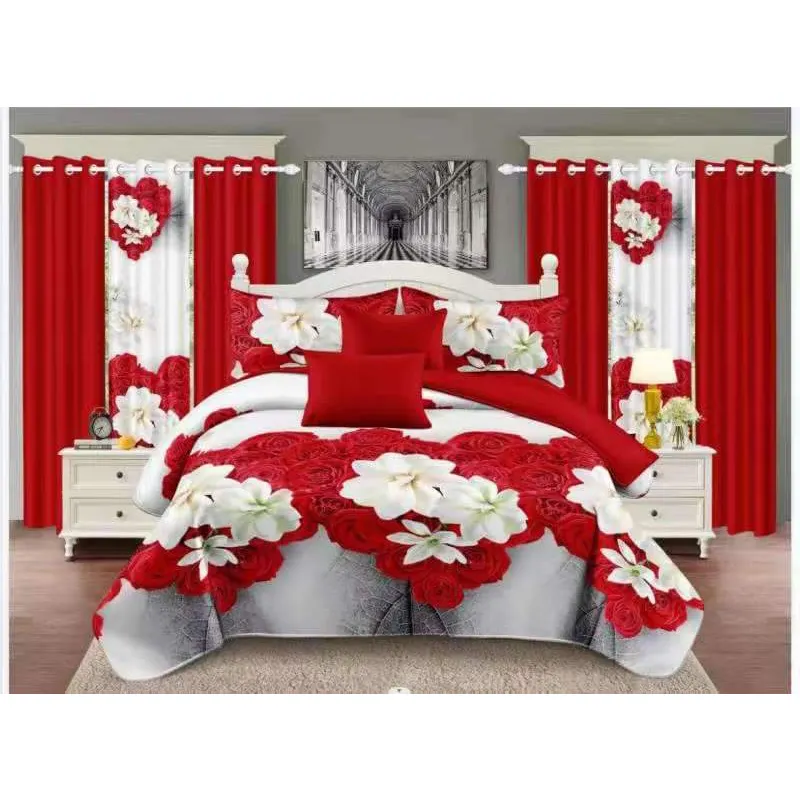 9 Piece 3D Rose Love Romantic Moment Printed Sheet Set King Size Duvet Cover Bedding Set