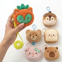 Porte-monnaie unisexe anti-vol en peluche personnalisé avec logo, motif ours hamburger, fait main, porte-clés, breloque de sac, mini rangement portable pour écouteurs