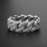 Punk haute qualité bijoux fins cubique zircon anneau 18k plaqué or femmes hommes anneaux 925 argent sterling cubain chaîne anneaux pour hommes