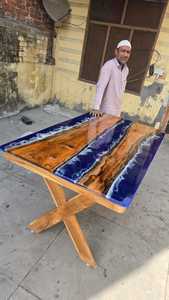 Live Edge Solid <b>Wood</b> Epoxy Resin <b>Table</b> Custom Rectangle <b>Dining</b> Furniture OEM Manufacturer - Product Image 3
