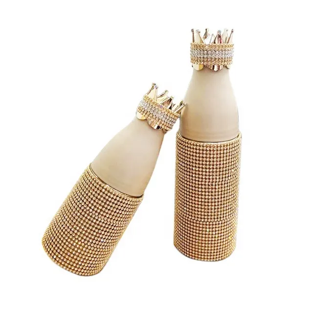 Новая бутылка для воды специального дизайна Crown Custom Bling Rhinestone, портативная бутылка для питья из нержавеющей стали с кристаллами