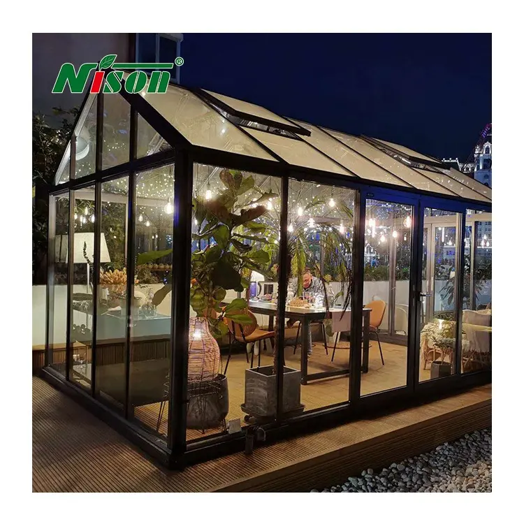 حديقة Nison DIY معزولة من الزجاج سقف غرف الشمس الألومنيوم منزل الفناء الخلفي غرفة الشمس 4 الموسم الحديقة