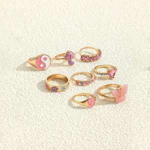 Set di Anelli da Donna INS Bohemien Trendy in Lega Smaltata Rosa con Stella, Farfalla, Margherita, Lettera e Fiore, Gioielli per Feste e Uso Quotidiano - Product Image 5