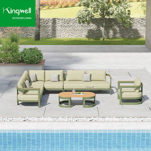 Ensemble <span class=keywords><strong>de</strong></span> canapés <span class=keywords><strong>de</strong></span> <span class=keywords><strong>jardin</strong></span> d'extérieur modernes <span class=keywords><strong>de</strong></span> luxe en aluminium en forme <span class=keywords><strong>de</strong></span> L pour <span class=keywords><strong>salon</strong></span> ou hôtel avec bois - Product Image 1