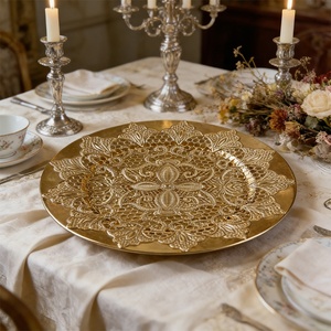 <span class=keywords><strong>Sottopiatti</strong></span> in Plastica Opaca Dorata con Motivo Floreale per Decorazione Tavola Matrimoni Hotel Feste - Product Image 6