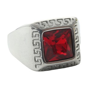 Men's Square Ring With Red Gemstone Geometric Pattern Bezel Setting Gift Jewelry - Product Image 2