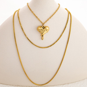 Ensemble de colliers en acier inoxydable en forme de cœur, plaqué or 18 carats, bijoux tendance pour l'été - Product Image 3