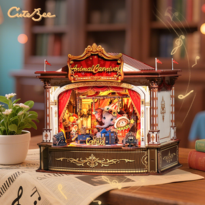 Cutebee Hot Bán 3D Câu Đố Bằng Gỗ Ttcb501 Động Vật Lễ Hội Tự Làm Âm Nhạc Hộp Tilt-A-Whirl Chế Độ Tự Làm Nhà Thu Nhỏ - Product Image 1