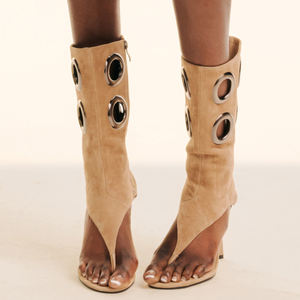 Botines de Tacón Alto con Punta Abierta y Agujeros Circulares de Metal para Mujer, Botines Cortos de Ante Sexys con Tacón Delgado - Product Image 3