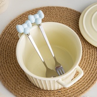 Cuillère et fourchette en acier inoxydable avec nœud créatif, finition miroir, manche en céramique, style moderne et minimaliste, pour la maison et les étudiants, idéales pour les desserts