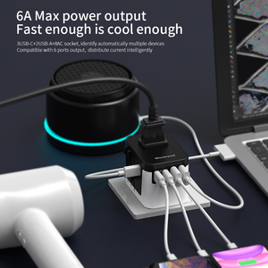 CE Type C Wall Fast <strong>Adapter</strong> EU/AUS/<strong>UK</strong>/US <strong>Plug</strong> with Socket Universal International Travel <strong>Adapter</strong> 6 Outlets 2 USB 3 Type C - Product Image 3