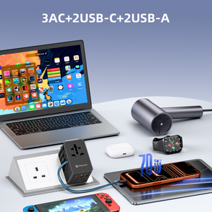 Adaptateur de voyage multi-ports GaN Wontravel PD QC3.0 70W 3 prises AC avec câble Type C pour les voyages - Product Image 3