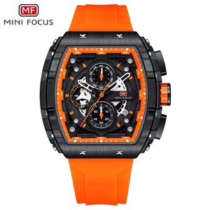 นาฬิกาข้อมือผู้ชาย MINI FOCUS 0399G รุ่นยอดนิยม ดีไซน์ทรงถังไวน์ สายซิลิโคน กระจกโค้งไล่เฉดสี หน้าปัดโปร่งใส นาฬิกาควอตซ์ - Product Image 5