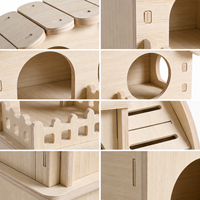 Maisonnette pour petits animaux en bois naturel, design à deux niveaux avec balcon, toit festonné, rampe courbe, montage facile, mobilier de cage pour hamster et gerbille