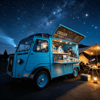Remolque de Comida Eléctrico Retro Personalizado Citroën con Cafetera Comercial para Campamentos