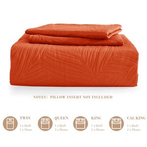 Burnt <strong>Orange</strong> Soft Lightweight Microfiber <strong>Bedspreads</strong> Coverlets Bed Cover Quilt Bedding Set with Leaf Pattern for All Seasons - Product Image 6