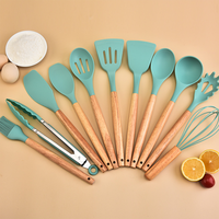 Ensemble d'Ustensiles de Cuisine en Silicone avec Poignées en Bois 12 Pièces Boîte Multicolore Design Minimaliste Moderne Marque Home Design