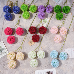 Fleurs artificielles en pompons, 3 têtes, fleurs en soie, décoration de mariage, décoration de la maison, haute simulation, moulage par injection, fabrication chinoise - Product Image 1