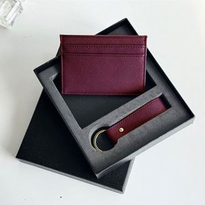 X418 New Stock Custom Logo Pu Saffiano Leather <b>Key</b> Ring and Card <b>Holder</b> for Travel Gift <b>Box</b> Set Slim Unisex Card Wallet - Product Image 1