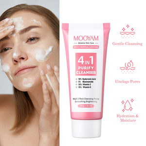 Limpiador <span class=keywords><strong>facial</strong></span> 4 en 1 al por mayor con ácido hialurónico niacinamida VC VE Beauty Pore Clean Oil Control Reafirmante MOOYAM Face Wash - Product Image 5