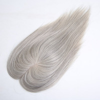 Topper de cheveux humains naturels 130 % de densité, court, 8 pouces, lisse et soyeux, couleur sel et poivre, base mono 5x6 pouces, pour femmes d'âge moyen aux cheveux fins