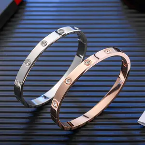Hot Selling Dropshipping Fashion Titanium Rose Gold Couple Stainless Steel Jewelry Bracelets With Zircon Women Luxury