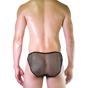 Men's Sexy Mesh Briefs Black <b>See</b> <b>Through</b> <b>Thong</b> Low Rise Faux Leather Studded Underwear - Product Image 5