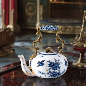 <strong>Retro</strong> <strong>Decorative</strong> Teapot Afternoon Tea Home Accessories Luxury Blue and White Porcelain With Brass Home <strong>Decoration</strong> - Product Image 1
