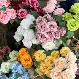 ดอกกุหลาบผ้าไหมประดิษฐ์ 9 หัว แบบนูน สำหรับตกแต่งงานแต่งงานและบ้าน - Product Image 1