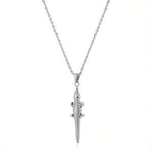 Collier pendentif crocodile Amy Amy, chaîne en acier inoxydable plaqué argent, bijoux de mode pour femmes, cadeau, à porter au quotidien - Product Image 3