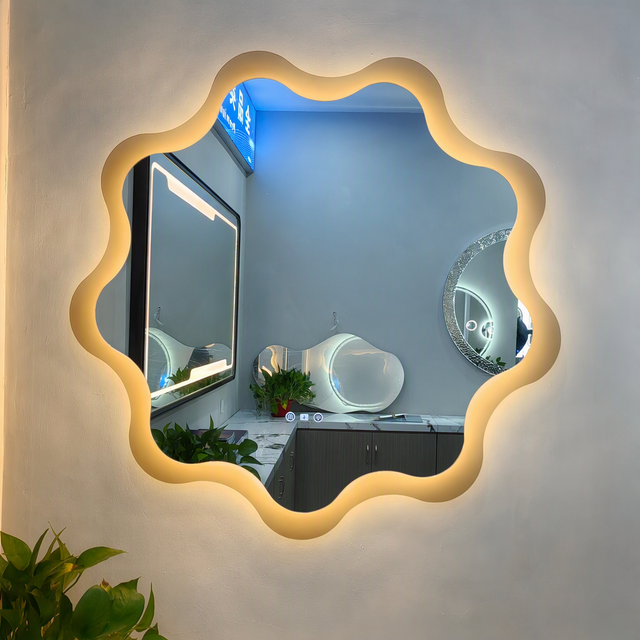 Modern Hotel Smart Irregular Shape LED Illuminated Wall Bathroom Mirror with Touch Sensor Switch