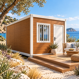 Maison préfabriquée rectangulaire moderne en conteneur, mini-maison extérieure avec mur en panneaux de bois, fenêtre en verre et terrasse - Product Image 3