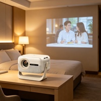 Projecteur intelligent Android 14 1080P 400 ANSI Lumens avec autofocus et correction automatique de la distorsion trapézoïdale, Android 14, Wi-Fi, Bluetooth, décodage 4K pour le divertissement à domicile