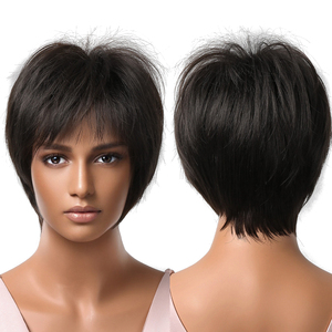 Peluca de cabello sintético estilo Afro para uso diario, pelo corto recto con flequillo <span class=keywords><strong>Pixie</strong></span>, corte Bob en capas, color negro y marrón, resistente al calor - Product Image 1