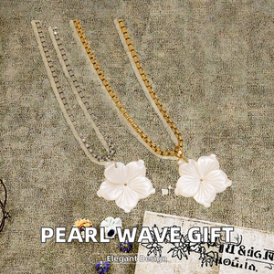 Collana di fiori di conchiglia bianca con Azalea madreperla <span class=keywords><strong>ciondolo</strong></span> 18K oro catena d'onda in acciaio inossidabile gioielli regalo per lei - Product Image 2